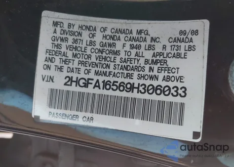 2009 Honda Civic Lx from USA, damaged, VIN 2HGFA16569H306033